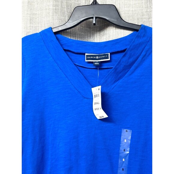 Karen Scott V-Neck 3/4-Sleeve Cotton Top,  Vibrant Blue, Sz. S - Picture 3 of 9